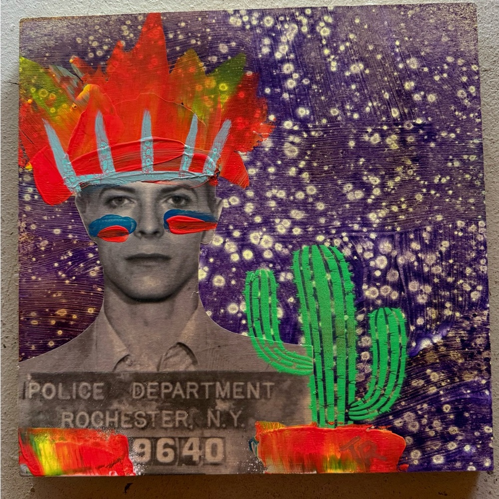 Abstract Pop Art Canvas with Cactus and Portrait